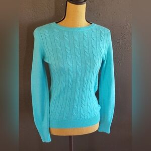 Talbots Small Petite Wool Blend Blue Cable Knit Pullover Sweater